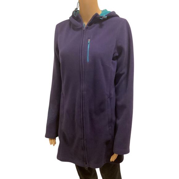 Athleta Swara Purple Blue Embroidered hooded Fleece Zip Jacket. Small - Picture 1 of 4